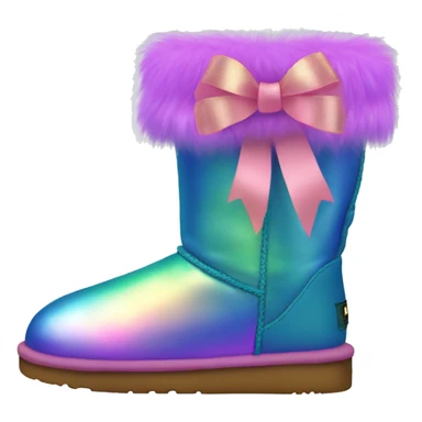 Pair of iridescent Ugg fur boots with ribbon bows. sticker