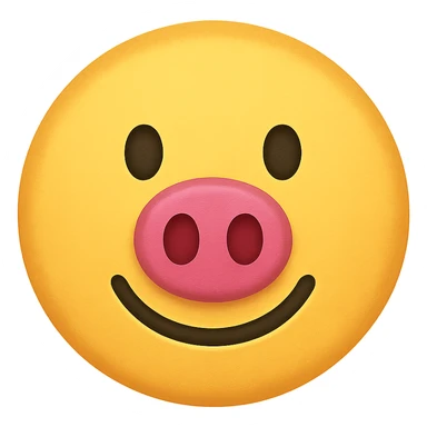 yellow face with pink pig nose, digital illustration, emoji style, no background sticker