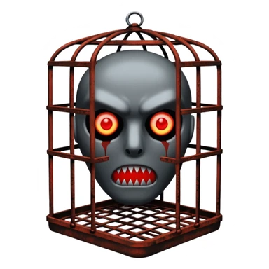 :cage: → Broken metal cage with glowing eyes inside sticker