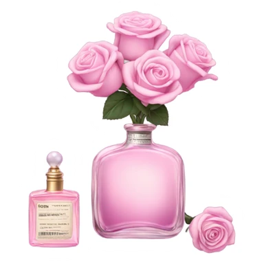 Aesthetic composition of soft pink roses with a vintage-style purple perfume bottle.
 sticker