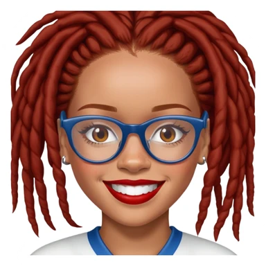 Rihanna with freckles and soccer mom brown dreadlocks island red and white jersey and cateye eyeglasses big smile sticker