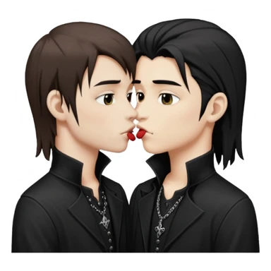 Goth Boys, one goth boy pale with brown hair the other a goth boy tan with long black hair, kissing sticker