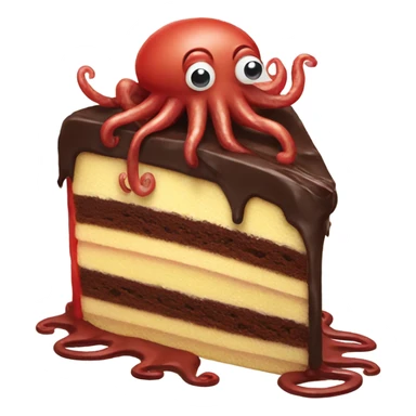 A red squid eating some chocolate cake sticker
