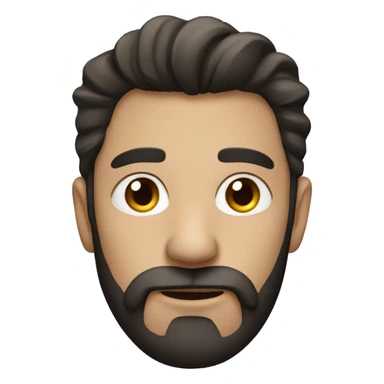 a man with narrow eyes, dark hair and a beard sticker