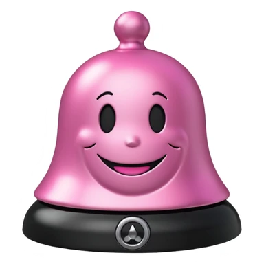 pink call bell with silver top and black base with smiley face on it sticker