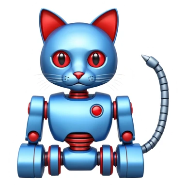 generate robot cat, glossy, realstic, red and blue color, write on tag LMX sticker