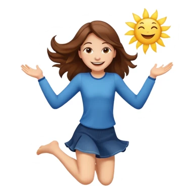 Girl with long brown hair happy jumping in the air with sunbeams in the background  sticker