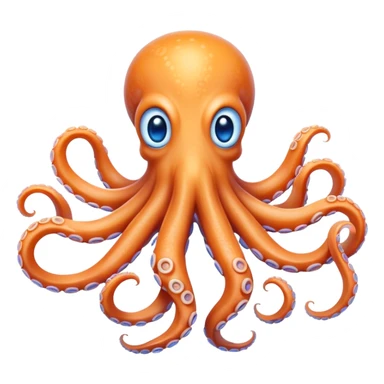 Cinematic Noble Octopus Portrait Emoji, Poised and enchanting, with a light orange body adorned with vibrant blue rings and eight delightfully curling arms with gentle suckers, large sparkling eyes exuding warmth and playfulness, Simplified yet charmingly expressive features, highly detailed, glowing with a soft, magical underwater radiance, high shine, intelligent and irresistibly cute, stylized with an air of whimsical marine enchantment, focused and fluid, soft glowing outline, capturing the essence of a watchful and endearing octopus that appears ready to float out of the screen with delightful charm! sticker
