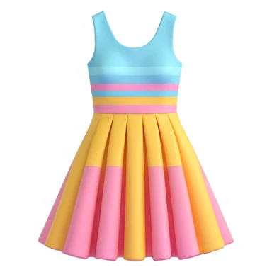 cute 3D cartoon emoji of a sleeveless dress with horizontal pastel stripes, flared skirt, minimal flat shape, isolated on transparent background, soft lighting sticker