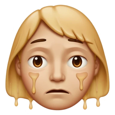 Apple-style emoji person inspired by the Apple melting face emoji (🫠), with a slightly drooping lower face due to heat, solid soft texture, annoyed and exhausted expression, raised eyebrow, unimpressed half-closed eyes, subtle sweat drops, consistent skin color, no dripping or glossy liquid effec. sticker