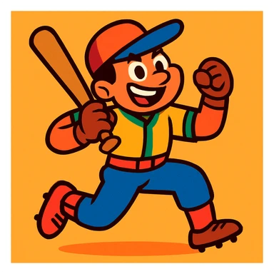 baseball player, energetic pose, holding a bat, colorful uniform, vibrant cartoon style sticker