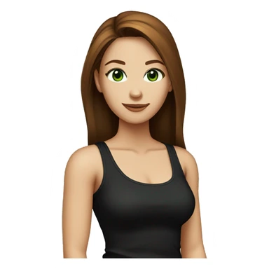 Attractive woman with butt-long chestnut-brown hair and dark green eyes wearing a black tank top sticker