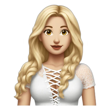 hyperrealistic caucasian female, long straight blonde hair, white lace up crop top and grey tight mini skirt sticker