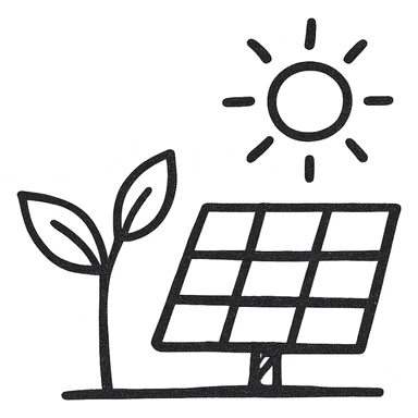 solar plant icon, hand drawn black outline sticker