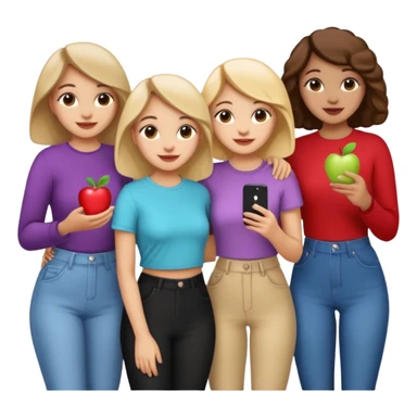 a group of girls, cheerful, trendy, Pinterest aesthetic, standing together, all look like they love Pinterest, apple emoji style sticker