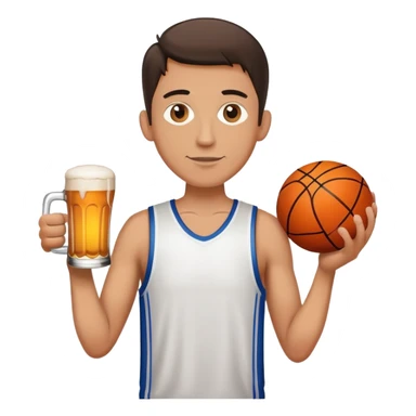Thin man holding a beer and a basketball sticker