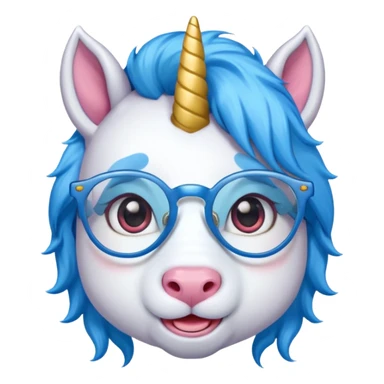unicorn face with glassess cute and blue haired sticker