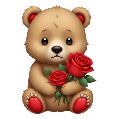 Cute bear with sad puppy dog crying eyes holding roses with this  sticker