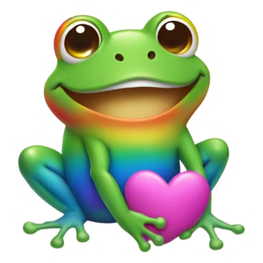 Rainbow colored frog smiling with hearts around it sticker