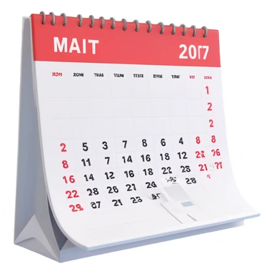 Apple-style 3D emoji icon of a calendar in perspective view, minimalistic design, only one centered date number, no month name, no weekday, no text or symbols other than the single number, realistic glossy material, soft depth, clean and detailed rendering sticker