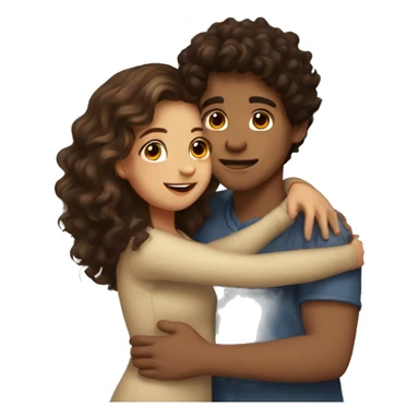 girl with dark brown wavy hair and boy with light brown curly hair kissing and hugging  sticker