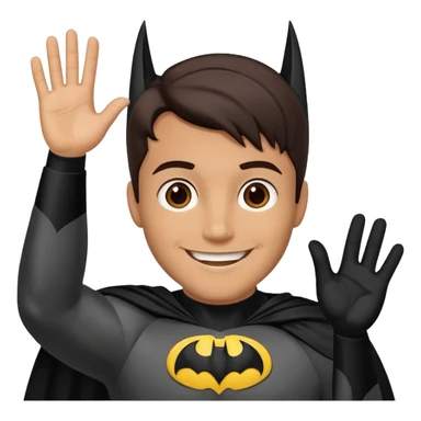 Make a man with brown eyes and dark hair in a Batman costume waving "hello" sticker