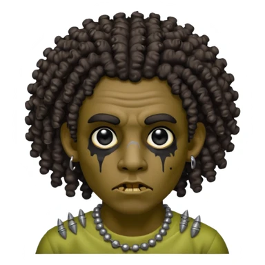 Zumbi man with curly hair, black eye, studded earrings on both ears sticker