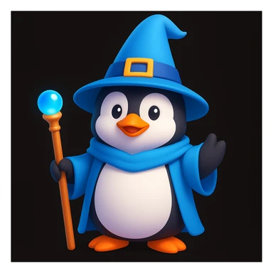 A penguin dressed as a wizard with a blue cape sticker