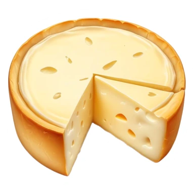 cinematic-realistic-brie-cheese-emoji,-featuring-a-creamy gooey center,-soft-ripened-cheese-with-a-delicate-rind-rendered-with-lifelike-detail-and-inviting,-natural-lighting. sticker