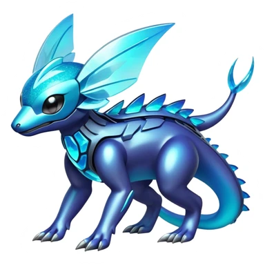  Shiny sparkly transparent bioluminescent luminescent vibrant bright pastel dark exotic iridescent colorful gradients futuristic modern metallic glossy glittery fantasy-cyber-Protogen-Fakémon-Pokémon-Vernid-creature sticker