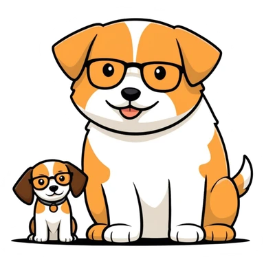 Small White dog and large brown dog with glasses sticker