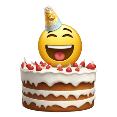 un emoji avec un gateau et avre ecris joyeux anniverair decue sticker