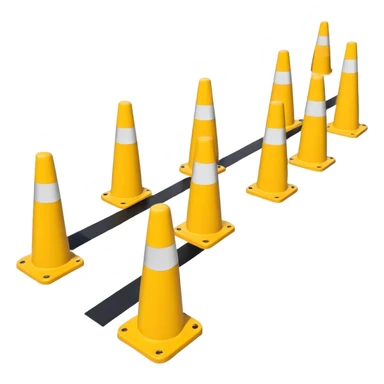 A boundary marked by a series of warning bollards lined up in a row, creating a clear division, with caution signs emphasizing the restricted area sticker