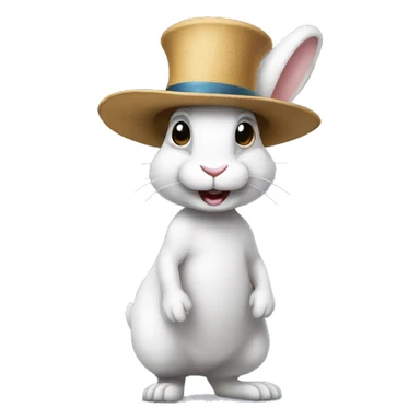 rabbit stands on two legs with a hat sticker