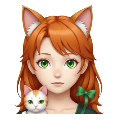 Anime girl with cat ears and she has ginger hair and green eyes sticker