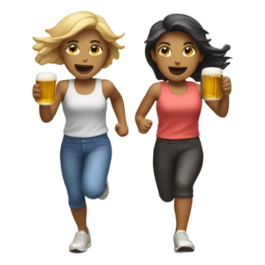 2 girls racing with sneakers on while holding beer in their hands  sticker