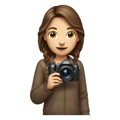 girl with brown hair holding a camera sticker