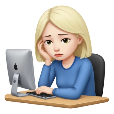 Девушка, которая устала учится и в депрессии, сидя за компьютером  sticker