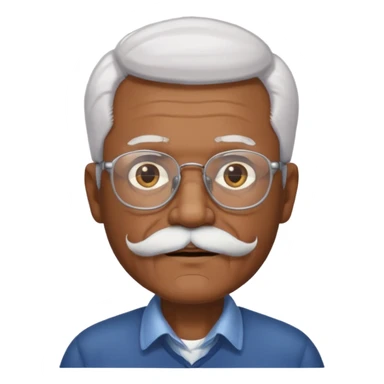 An elderly man emoji with medium-dark skin tone, white hair on the sides, glasses, light eyebrows, and a light white mustache and beard. sticker