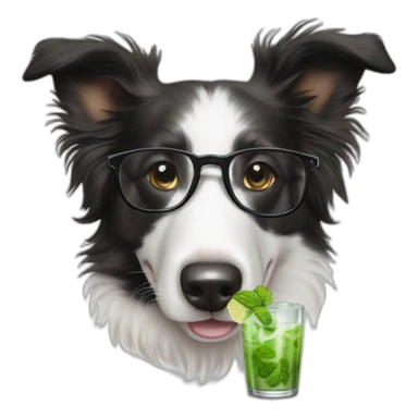 puppy border collie with glasses sniffing mojito sticker