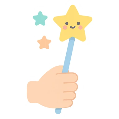 cute magic wand kawaii style in hand with stars sticker
