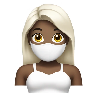 A rap singer with white skin, a face mask, a white dress, and a white bra sticker