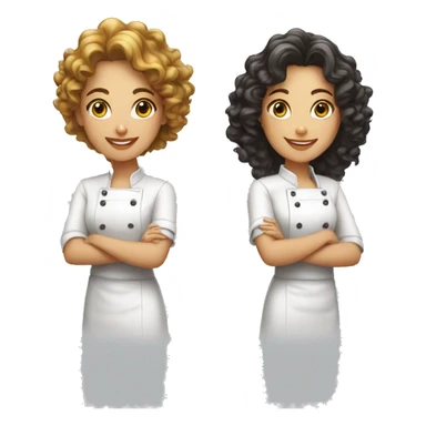 Two female cooks for a logo. The first one has short dark curly hair. The second one has medium-length golden curly hair. sticker
