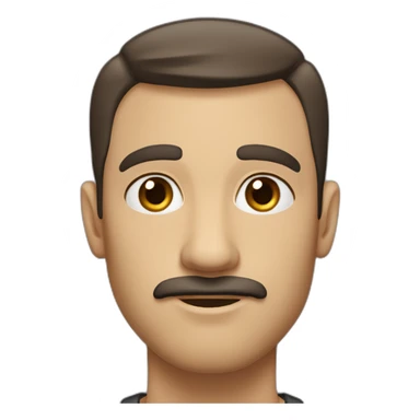 White man with dark brown short shag haircut, thick eyebrows, soulful brown eyes, large ears, pronounced cheekbones, and a simple moustache. sticker