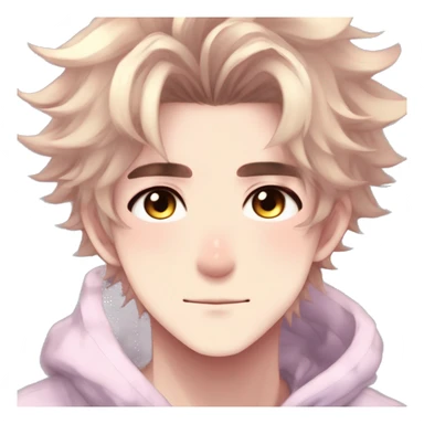 Gorgeous romantic hot attractive anime style modern anime shojo guy with pretty messy hair and colorful eyes and blushing face aesthetic trending style  pastelcore cottagecore kawaiicore sticker