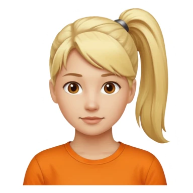 blond woman with ponytail and orange shirt sticker