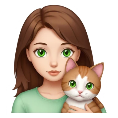 cute girl medium brown hair green eyes and a cute kitty sticker