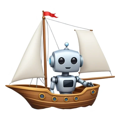 A cute robot sails on a ship sticker