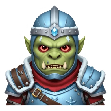 
Fantasy Christmas orc legion soldier icon, iron tundra army theme, heavy winter armor, disciplined brutal look, icy blue steel armor with deep crimson accents, frozen metal texture, cold winter atmosphere, male variant sticker
