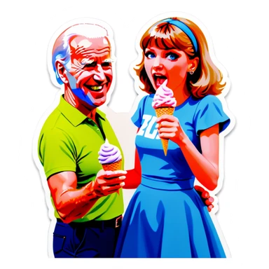 Joe Biden dancing with Taylor Swift while eating ice cream sticker